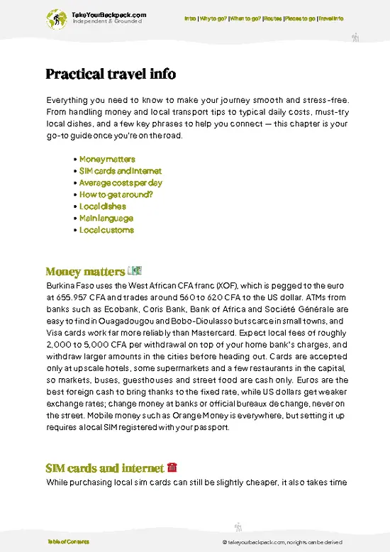 example page 7 from our offline Travel Guide for Burkina Faso
